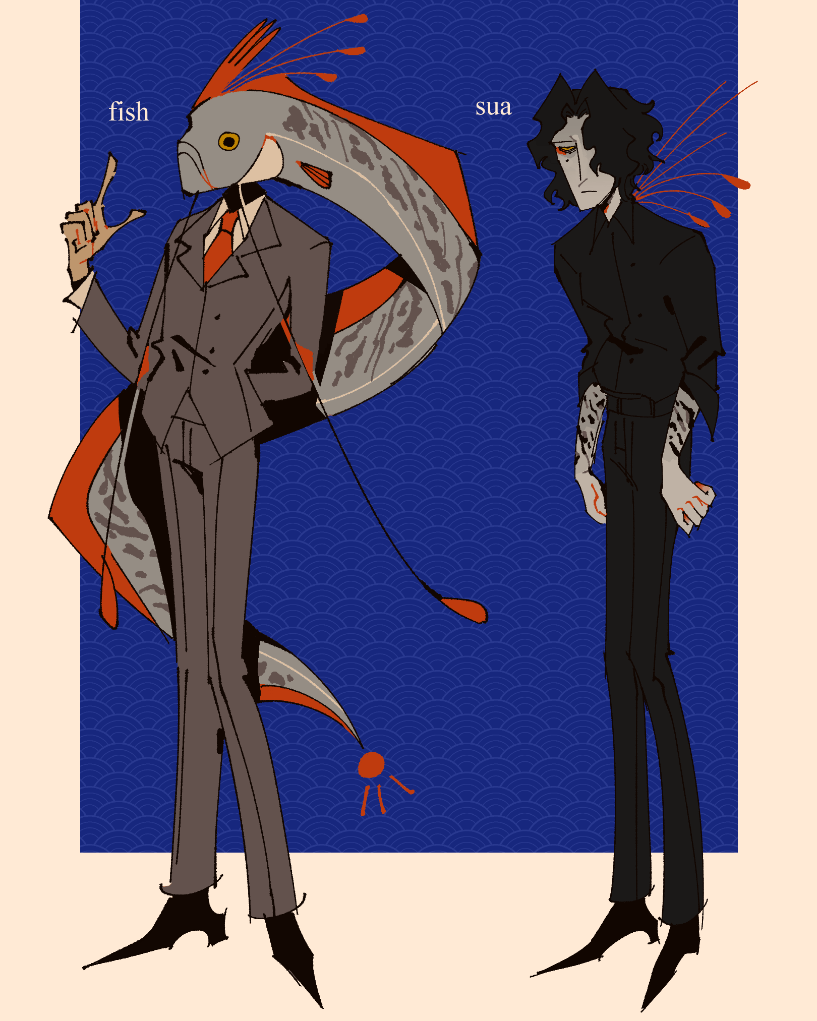 My characters Vanitas (formerly Fish) and Sua.