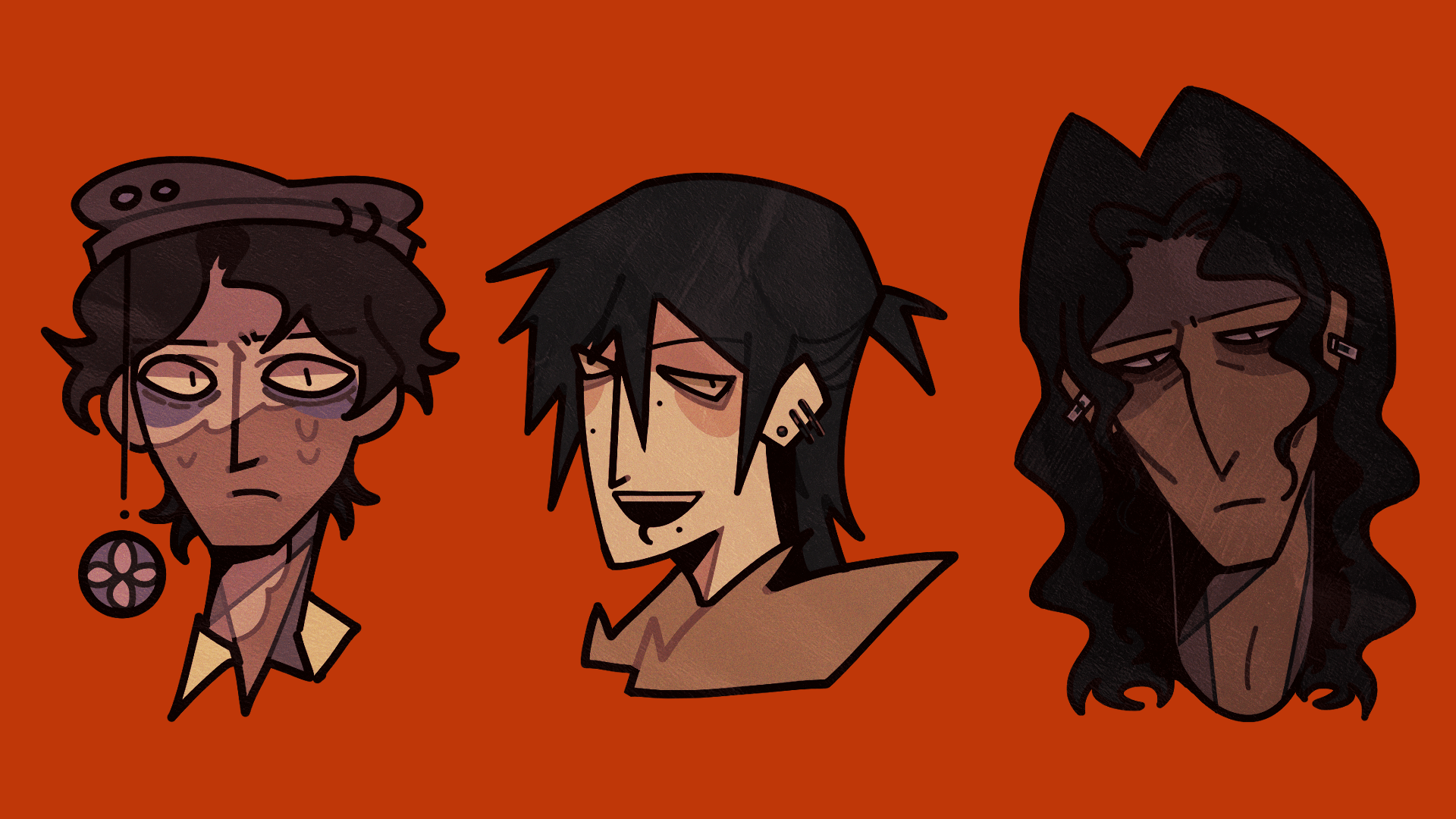 Stylized headshots of my characters Dahlia, Mei, and Ven.
