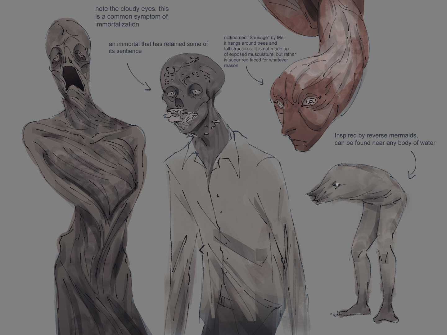Reference sheet of some monsters for my story Perpetual Effigy.